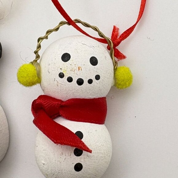 Vintage Wooden Snowman Christmas Tree Ornaments Set Of 2 Mini Rustic - Picture 6 of 7